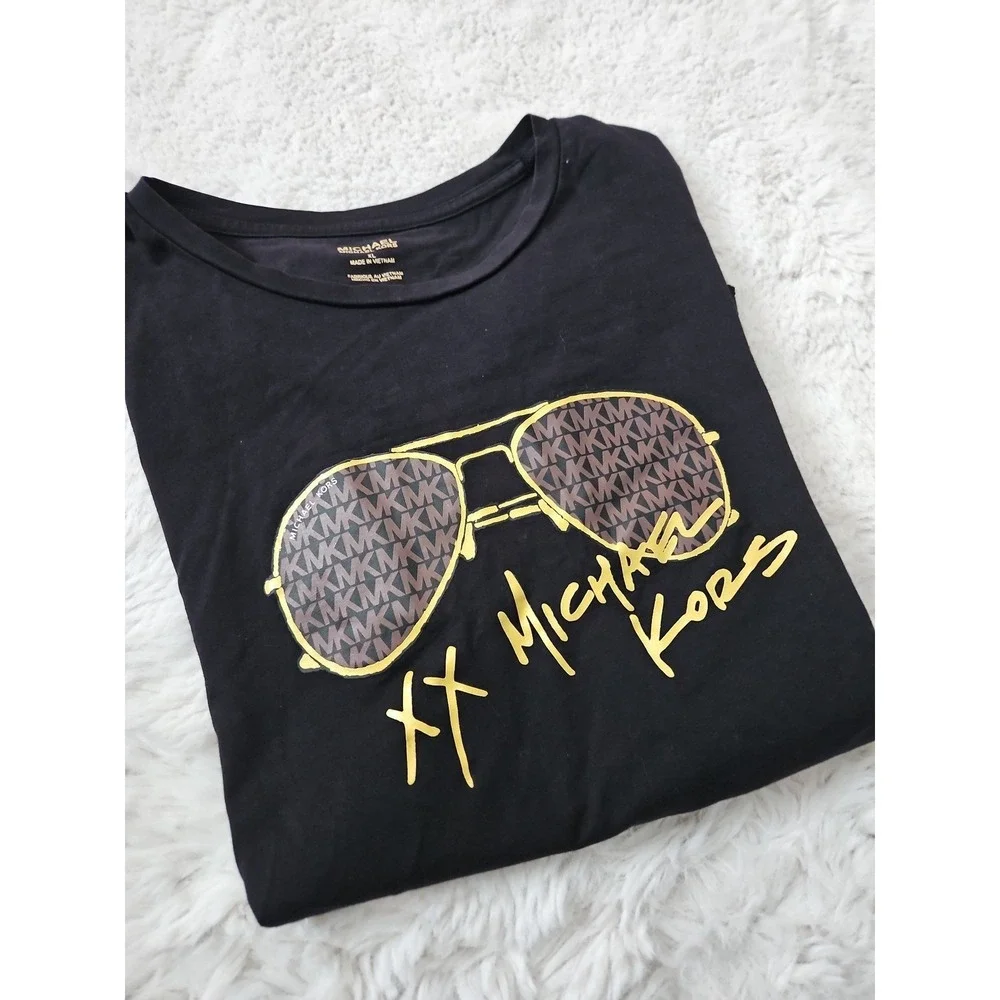 Michael Kors Women's Black Graphic T-Shirt Size XL 100% Organic Cotton